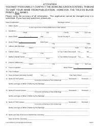 Document preview: Bride's Marriage Application Form - Wood County, Ohio
