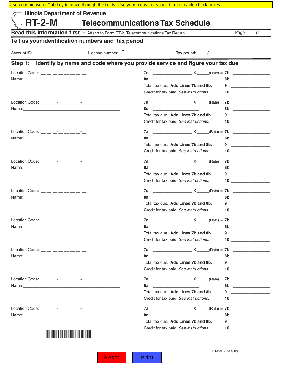 Form RT-2-M Telecommunications Tax Schedule - Illinois, Page 1