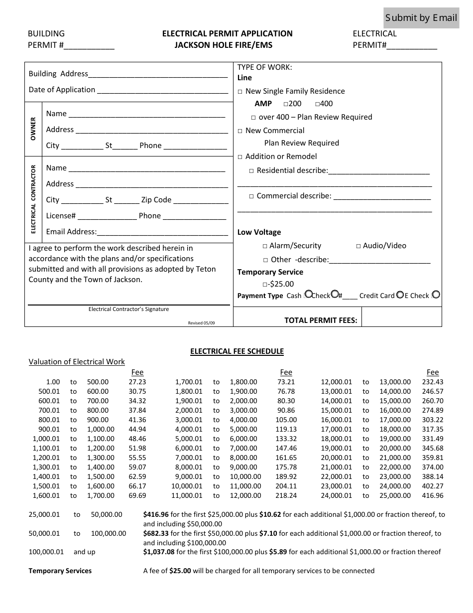 Electrical Permit Application Form - Teton County, Wyoming, Page 1