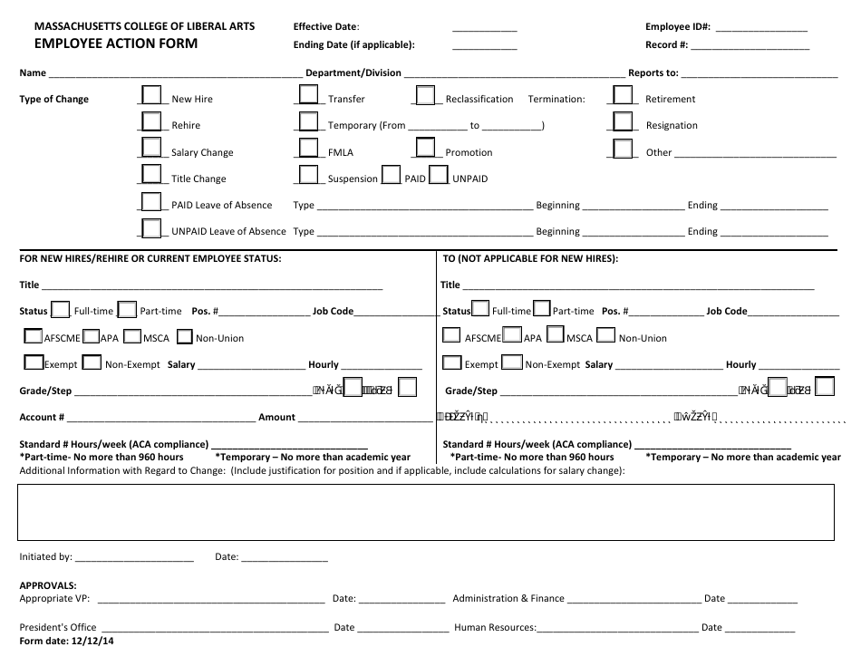 Employee Action Form - Massachusetts College of Liberal Arts, Page 1