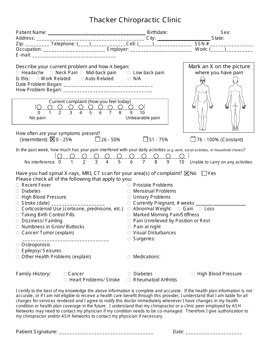 Chiropractic Patient Intake Form - Thacker Chiropractic Clinic, Page 1
