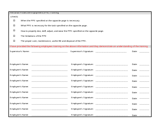 Ppe Hazard Assessment/Training Certification Form, Page 2