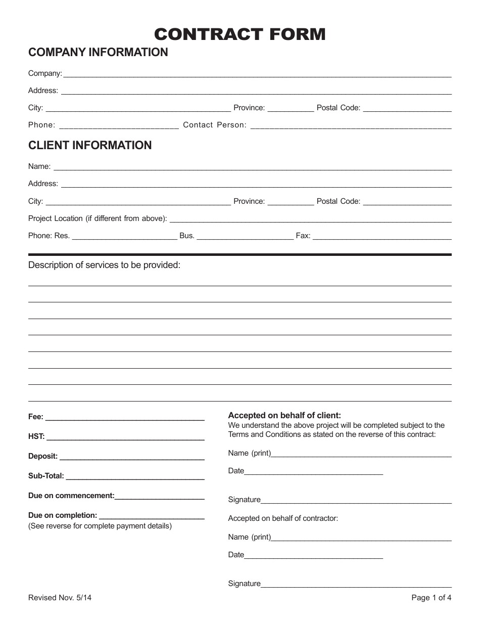 Contract Form / Tender Prequalification Form, Page 1