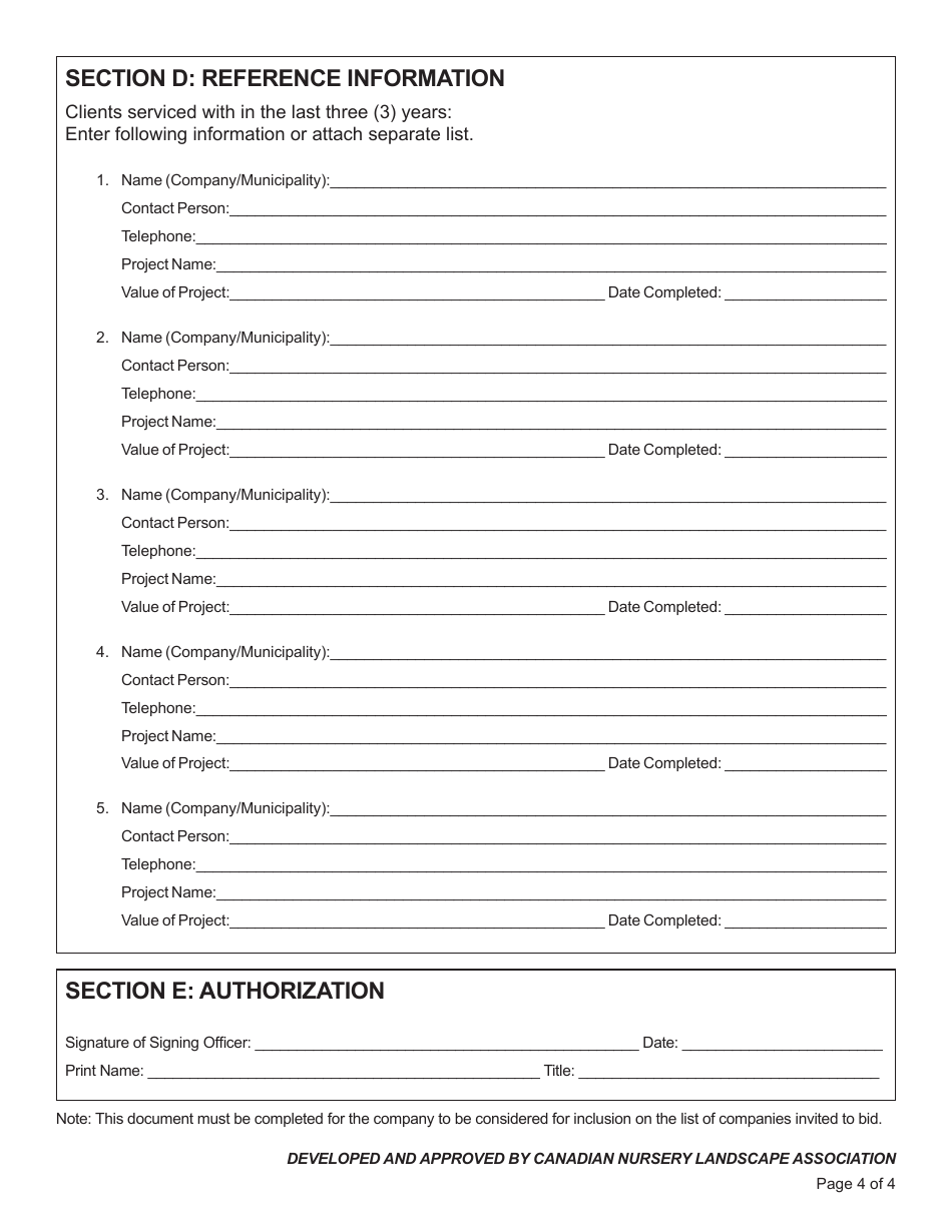 Contract Form / Tender Prequalification Form, Page 4