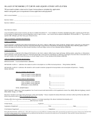 Document preview: Beer and Liquor License Application Form - Village of Richmond, Louisiana