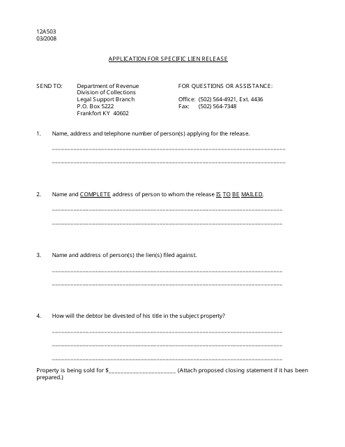 Form 12A503  Printable Pdf
