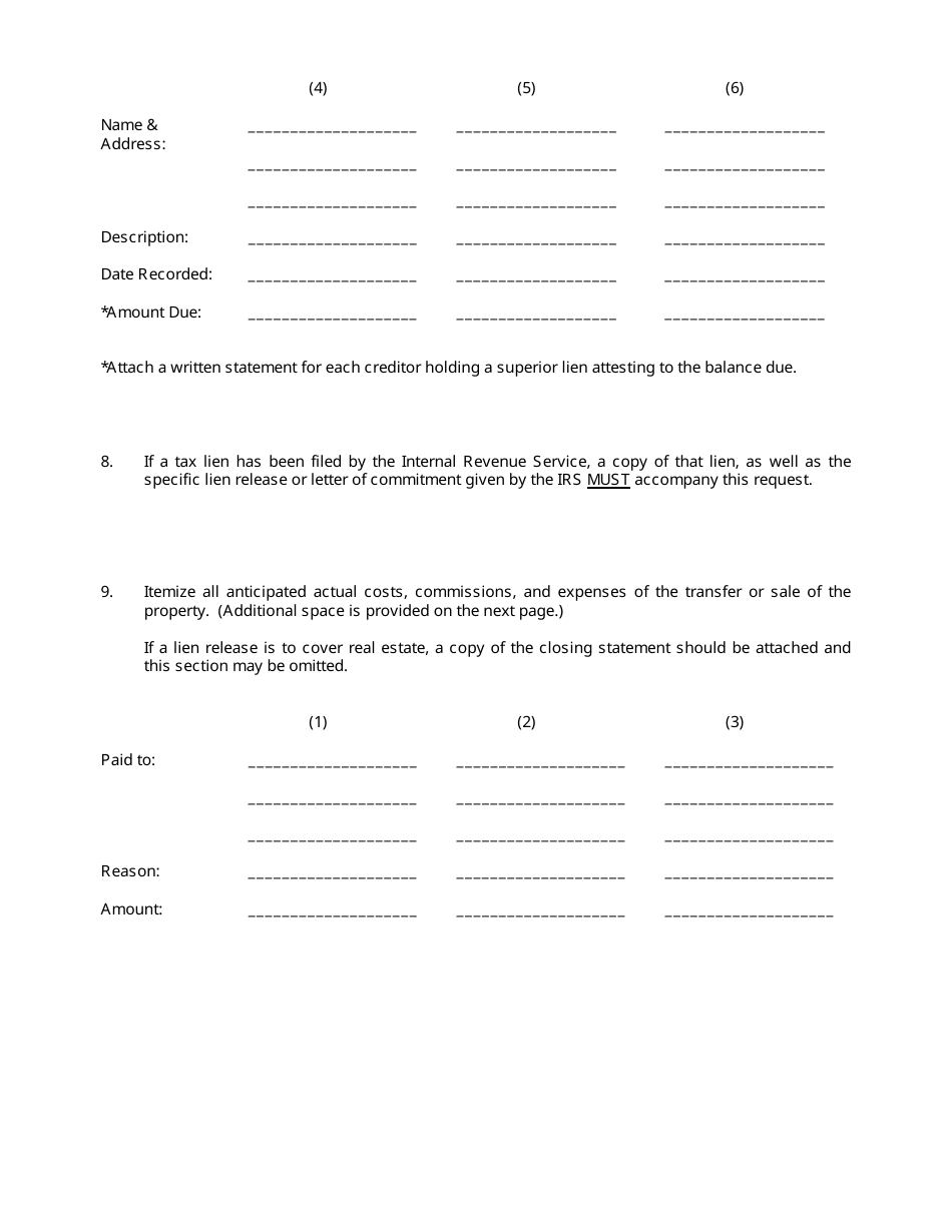 Form 12A503 Application for Specific Lien Release - Kentucky, Page 3