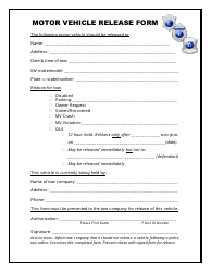 Document preview: Motor Vehicle Release Form - Led Police