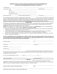 Document preview: Certificate of Cancellation and Application for Withdrawal Insurance-Funded Prepaid Funeral Contract - Texas