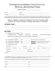 Document preview: Official Reporting Form - Birmingham Association of Realtors