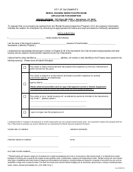 Document preview: Application for Exemption - Rental Housing Inspection Program - City of Sacramento, California