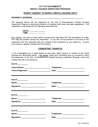 Document preview: Tenant Consent to Inspect Rental Housing Units - Rental Housing Inspection Program - City of Sacramento, California