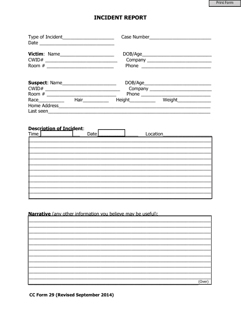 Incident Report Template - the Military College of South Carolina Download Pdf