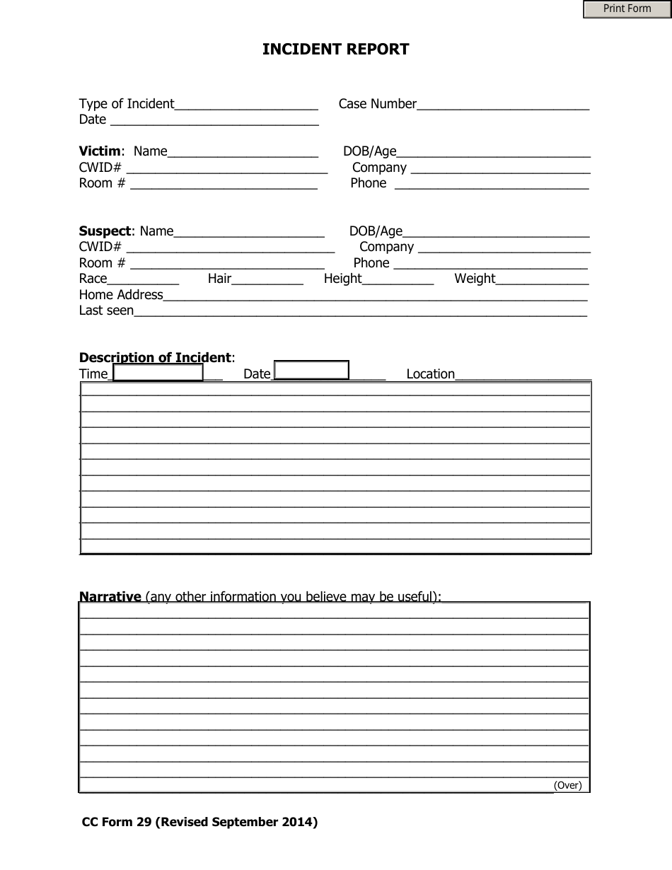 Incident Report Template - the Military College of South Carolina ...