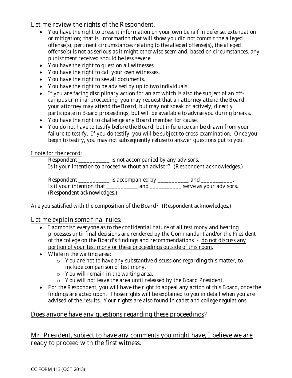 Sequence of Events - Commandants Board - the Citadel, Page 3