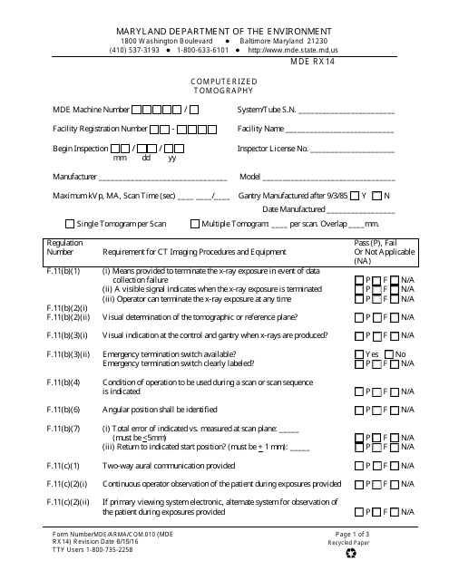 Form RX14 (MDE/ARMA/COM.010)  Printable Pdf