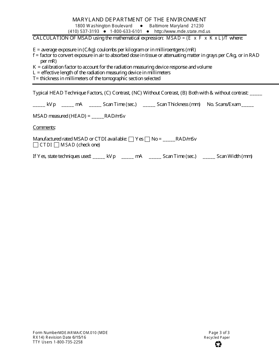 Form RX14 (MDE / ARMA / COM.010) Computerized Tomography - Maryland, Page 3