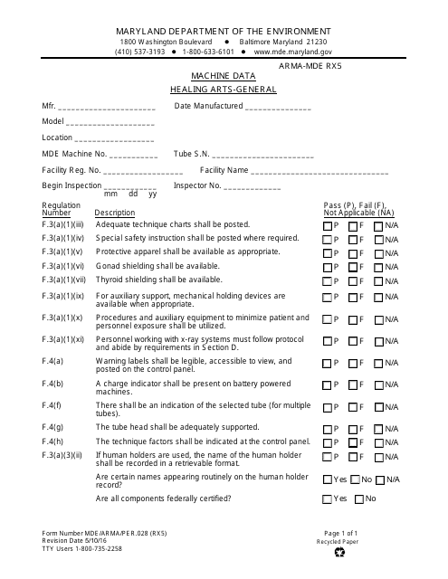 Form RX5 (MDE/ARMA/PER.028)  Printable Pdf