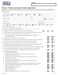 Document preview: Artisan / Trade Contractors Product Application Form - Usli