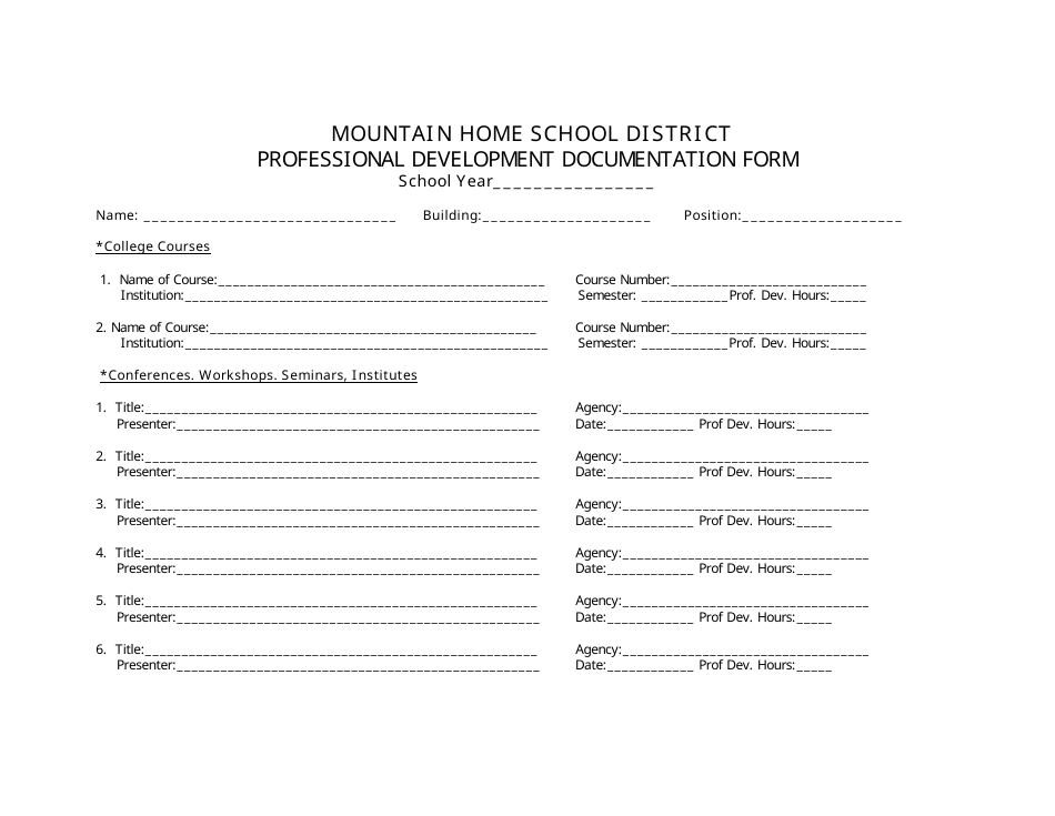 Professional Development Documentation Form - Mountain Home School District, Page 1