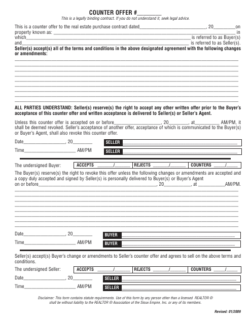 Counter Offer Form - Realtors Association of the Sioux Empire - South Dakota Download Pdf