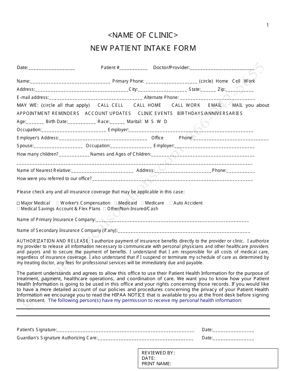 Patient Intake Form Template Word