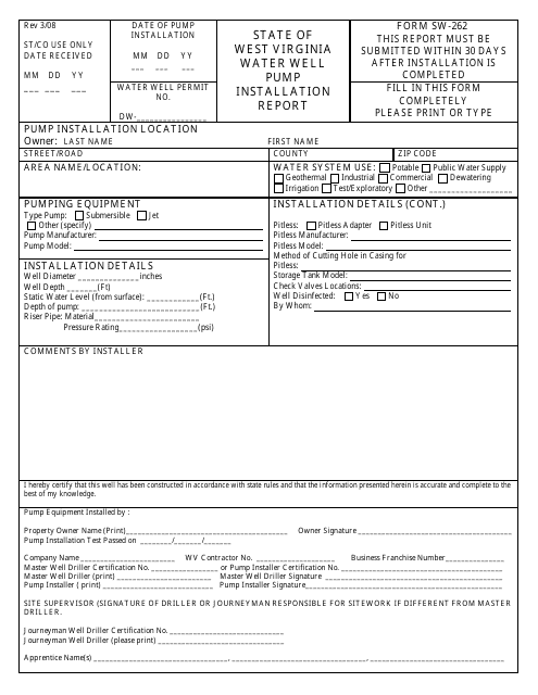 Form SW-262 Printable Pdf
