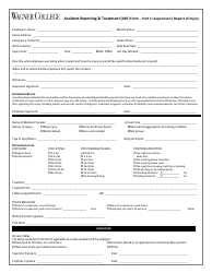 &quot;Accident Reporting &amp; Treatment (Art) Form - Supervisor's Report of Injury - Wagner College&quot;
