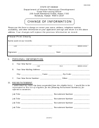 HRD Form 390C Change of Information - Hawaii