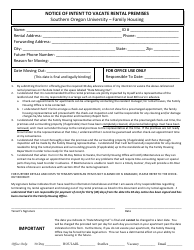 Document preview: Notice of Intent to Vacate Rental Premises - Southern Oregon University