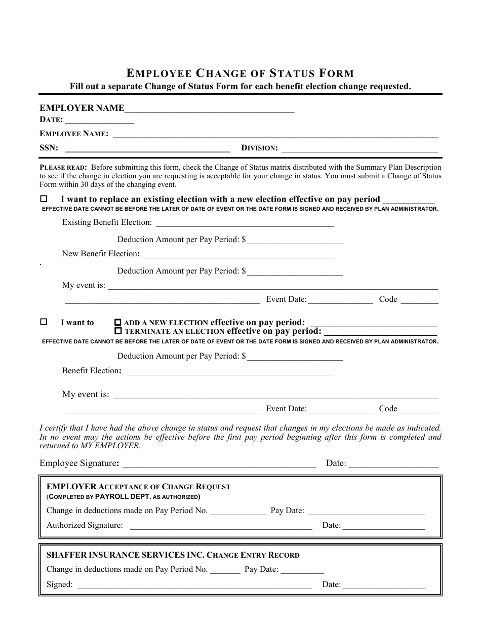 Employee Change of Status Form - Lines, Page 1