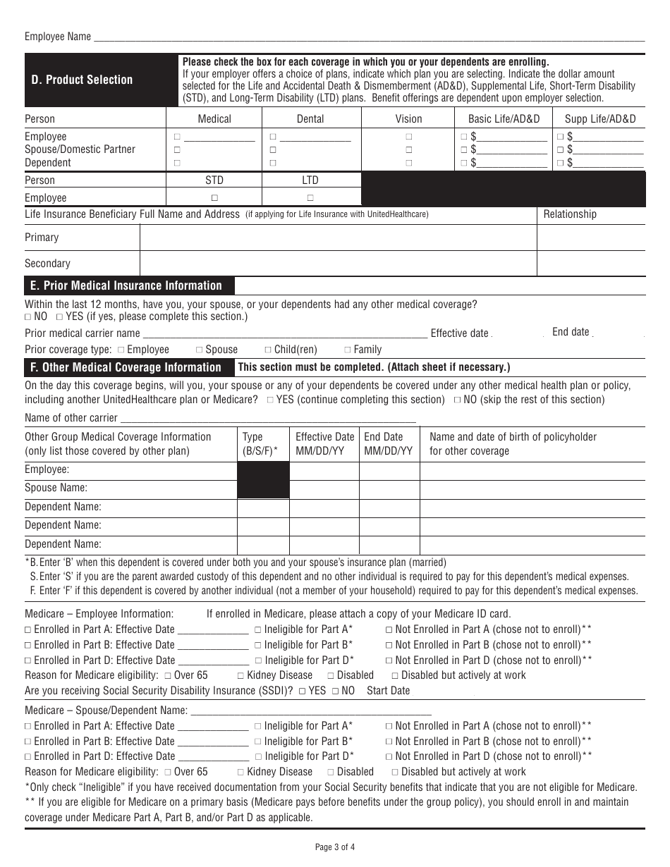 Form 450-3730 Employee Enrollment Form - Unitedhealthcare - Pennsylvania, Page 3