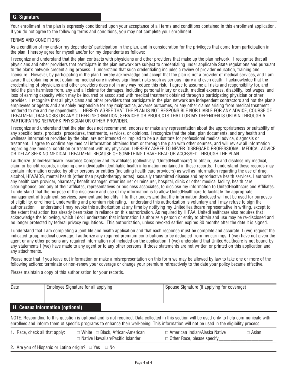 Form 450-3730 Employee Enrollment Form - Unitedhealthcare - Pennsylvania, Page 4