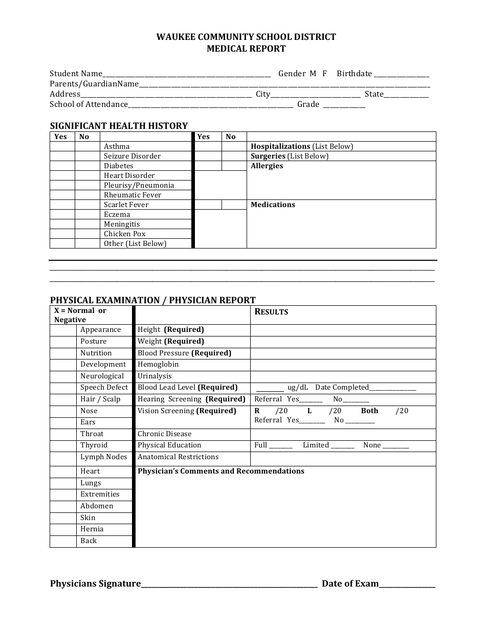Medical Report Template - Waukee Community School District, Page 1