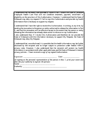 Authorization for Release of Protected Health Information - Delaware, Page 2