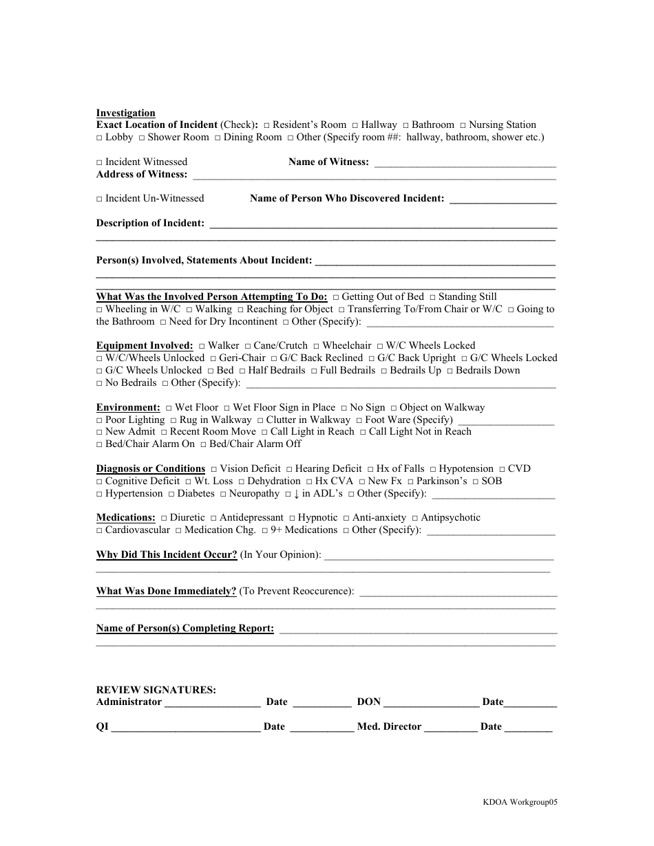 Fall Incident Report Form, Page 2