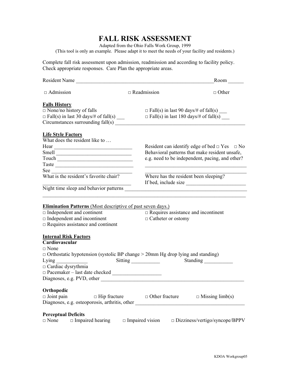 Fall Risk Assessment Template Download Printable PDF Templateroller