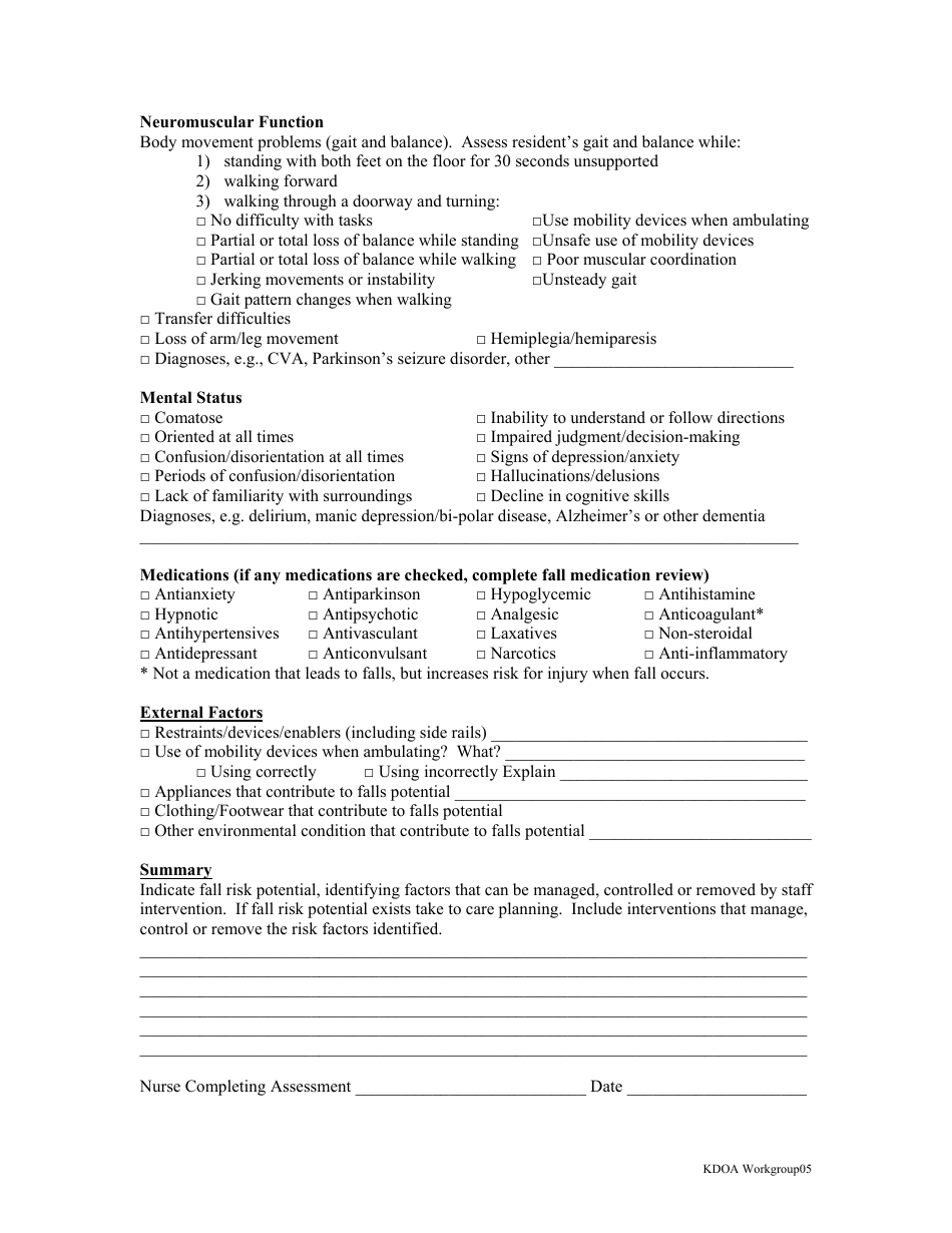 Fall Risk Assessment Template Download Printable PDF | Templateroller