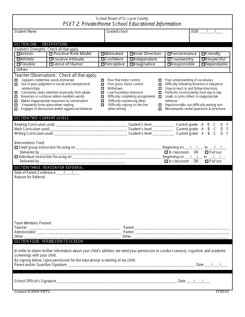 Private/Home School Educational Information Form - the School Board of St. Lucie County
