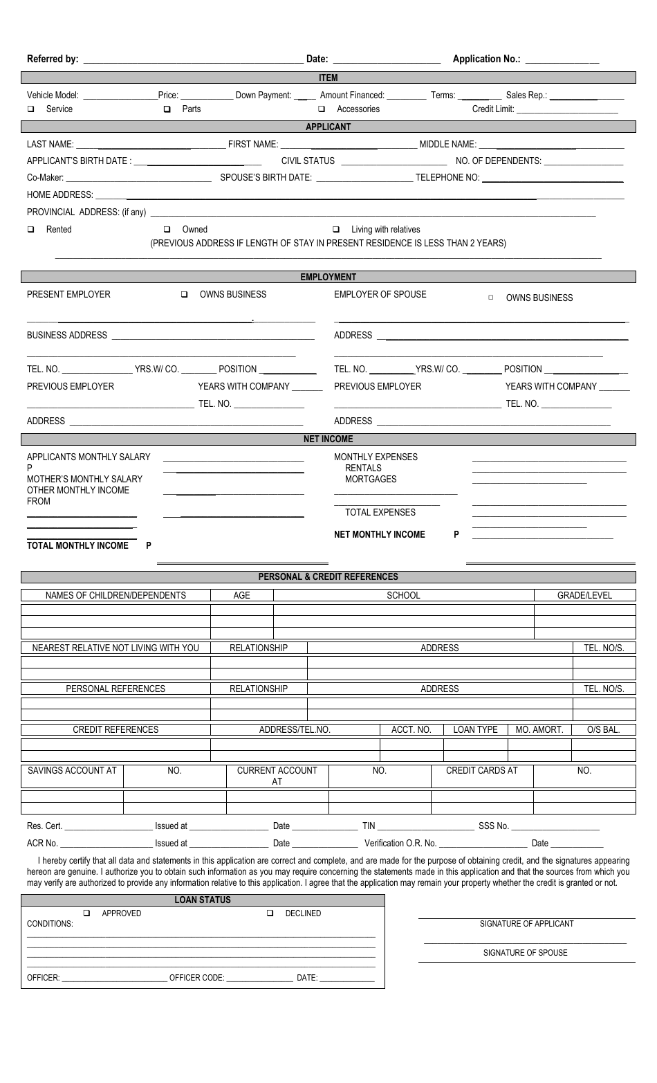 Free Printable Loan Application Printable Templates 2280