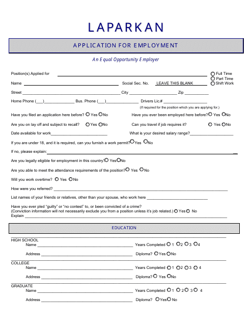 Application for Employment - Laparkan