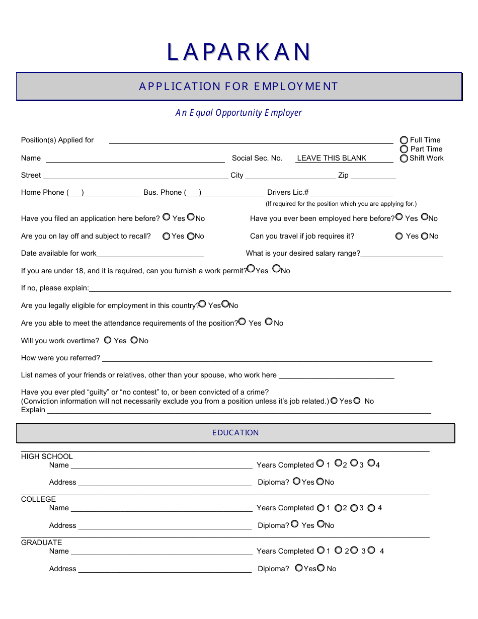Online Application for Employment with Laparkan