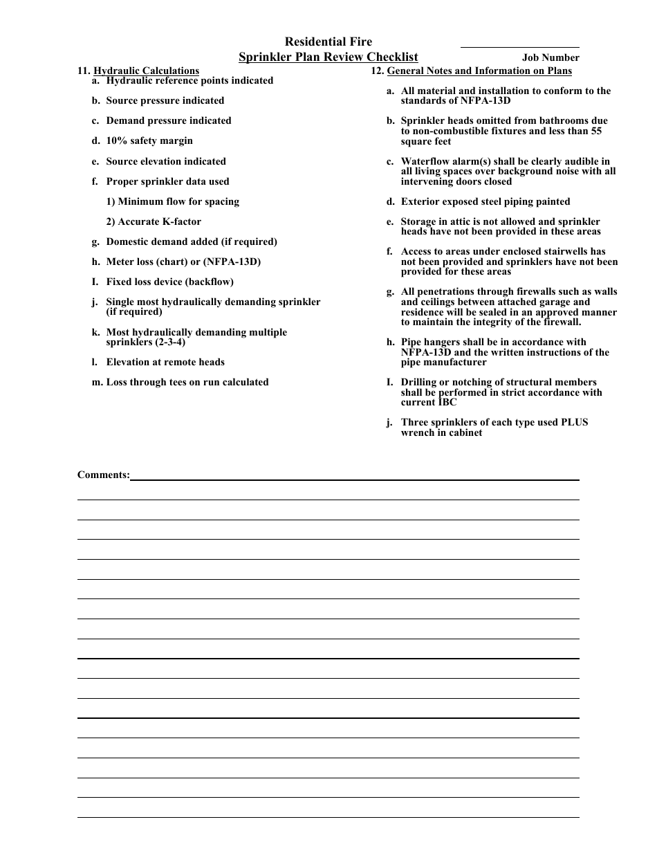 Sprinkler Plan Review Checklist Template - Residential Fire, Page 2