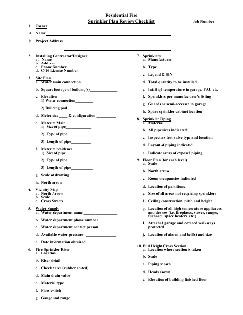 Responsive image preview of Sprinkler Plan Review Checklist Template - Residential Fire