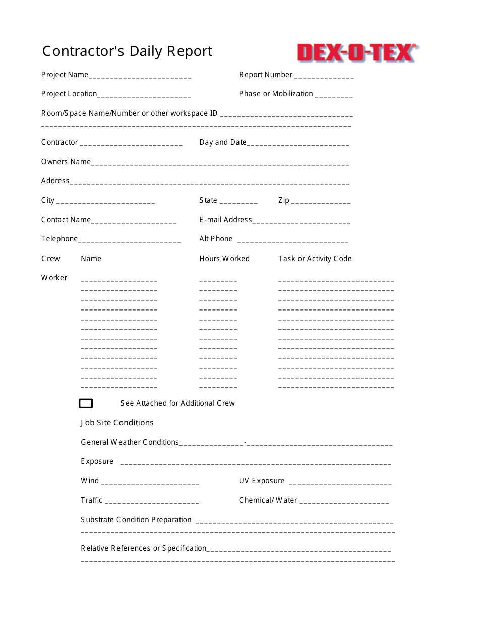Contractors Daily Report Form - Dex-O-tex, Page 1