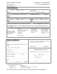 Application to Local Registrar for Copy of Birth Record - Town of Seneca Falls, New York