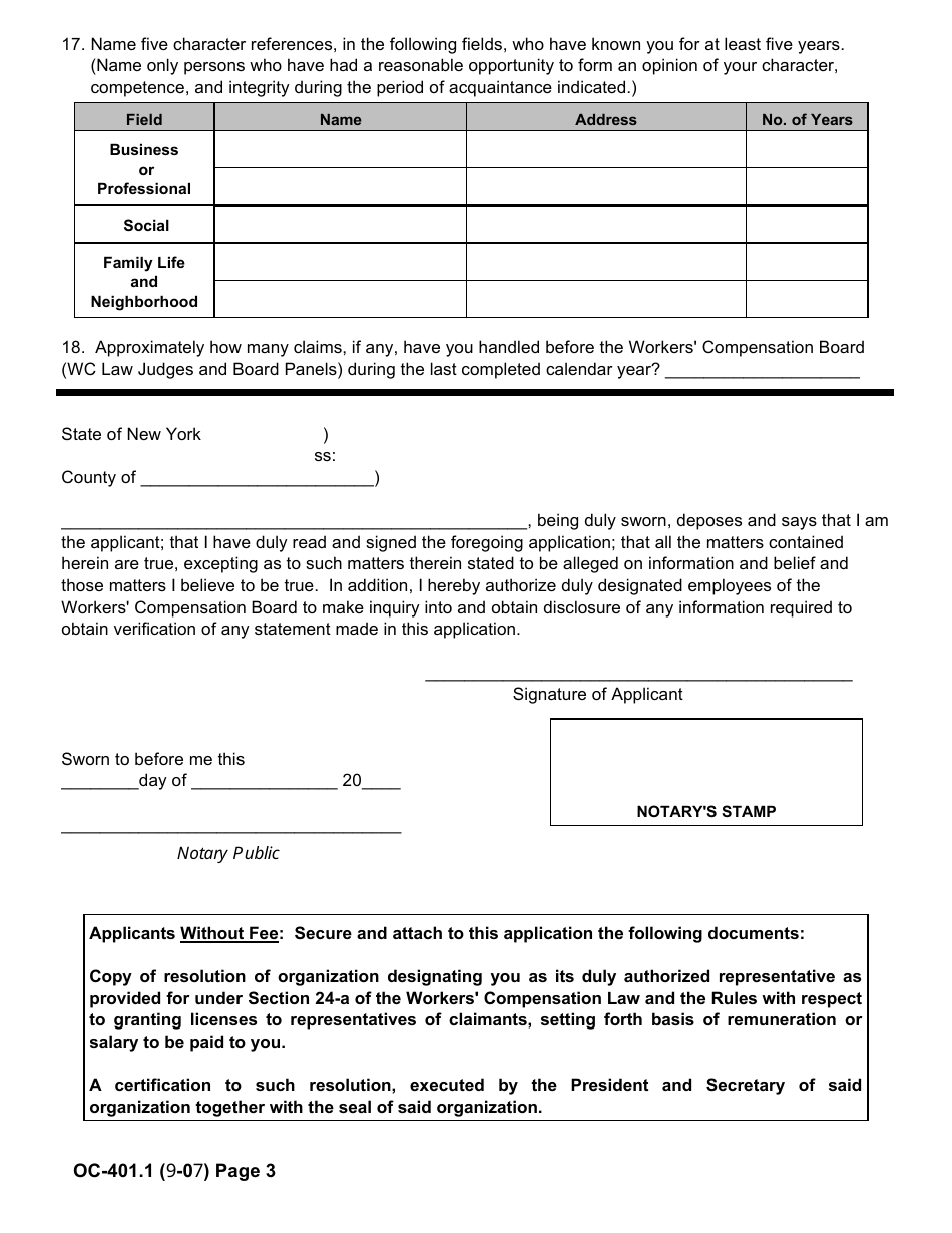 Form OC-401.1 Initial Application for License to Appear on Behalf of Claimant - New York, Page 3