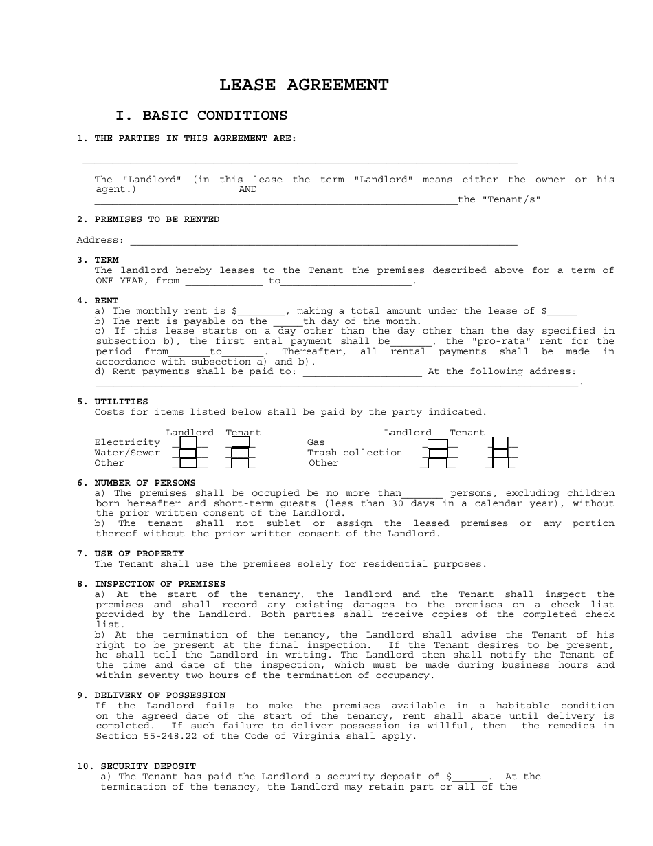 Lease Agreement Template - Thirty One, Page 1