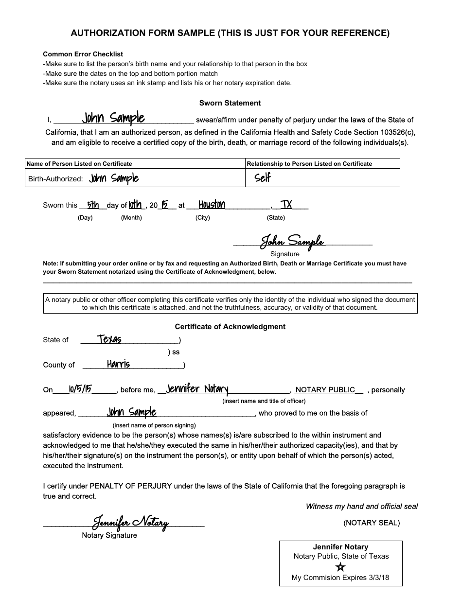 Ca Vital Records Authorization Form - California, Page 2
