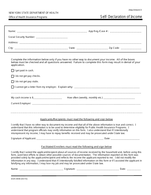 Form DOH-4444 Self-declaration of Income - New York